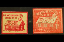 KU KLUX KLAN LABELS Circa 1920's Two Different Imperf Labels Inscribed 'The Nations Hope Stand By It / One School... - Other & Unclassified