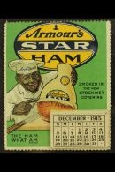 ARMOUR'S STAR HAM LABEL. 1915 Lovely Label Showing An Afro-American Butcher Holding A Ham, With A Small Full Year... - Autres & Non Classés