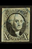 1847 10c Black Washington (SG 2, Sc 2), Very Fine Used With Light Blue Circular Datestamps And 4 Clear To Huge... - Other & Unclassified