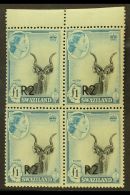 1961 R2 On £1, Type II Surcharge At Bottom, TOP MARGINAL BLOCK OF 4, SG 77b, Lightly Toned Gum, Otherwise... - Swasiland (...-1967)