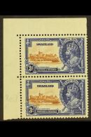 1935 3d Brown And Deep Blue Silver Jubilee, Top Corner Pair, Showing Variety "short Extra Flagstaff", SG 23b, Very... - Swasiland (...-1967)