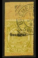 1889-90 2d Olive-bistre, Perf 12½ Overprinted, Variety "Swazielan", SG 5b, Fine Used On A Piece Tied By... - Swasiland (...-1967)