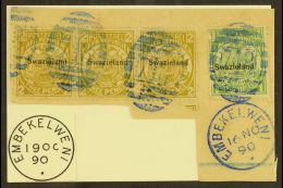 1889-90 2d Olive-bistre, Perf 12½ Overprinted SG 5, A Horizontal Strip Of Three On Original Envelope Piece... - Swaziland (...-1967)