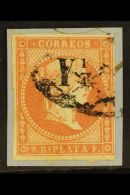 CUBA 1860 Y¼ On 2r Rose Red Surcharge Type C, Edifil 10c (SG 12), Fine Used On Small Piece, Four Margins,... - Andere & Zonder Classificatie