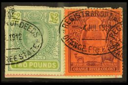 ORANGE RIVER COLONY REVENUES - INTERPROVINCIAL USE Piece Dated 4.7.12 With O.R.C. 1905 £10 Brown &... - Unclassified