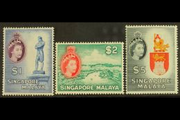 1955 Definitive Top Values - $1, $2 And $5 (SG 50/52), Never Hinged Mint. (3 Stamps)  For More Images, Please... - Singapur (...-1959)