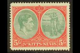 1938-50 5s Bluish Green & Scarlet, Ordinary Paper, Perf.14, "Break In Value Tablet Frame" Variety, SG 77ba,... - St.Kitts And Nevis ( 1983-...)