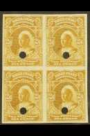 1897-98 (watermark Crown CA) 2s6d Olive- Bistre (as SG 73) - An IMPERF PLATE PROOF BLOCK OF FOUR On Ungummed... - Autres & Non Classés