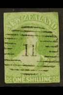 1855-58 1s Green Chalon On Blued Paper, SG 6, Four Clear To Small Margins And Crisp Upright "11" Cancel. Thin... - Other & Unclassified