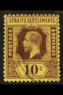 1912-23 10c Purple On Yellow Showing DOUBLING OF THE DESIGN, SG 202, Fine Used. For More Images, Please Visit... - Straits Settlements