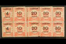 1895 4c, 10c, 20c And 30c On $1 Scarlet,  SG 75/78, Lovely Mint Blocks Of Four, Two In Each Nhm. (16 Stamps) For... - Borneo Del Nord (...-1963)