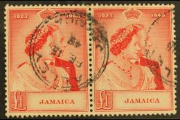 1948 £1 Scarlet "Silver Wedding", SG 144, Fine Used Pair With Complete "Alley" Dated Cds. Attractive (1... - Giamaica (...-1961)