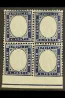 1862 20c Indigo, Block Of 4 Imperf At Foot With Frame Line, Sass 2L, Superb Never Hinged Mint. Cat €400... - Unclassified