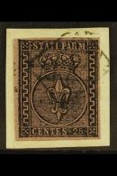 PARMA 1852 25c Black On Violet, Sass 4, Superb Used On Piece With Large Margins All Round And Tied By Neat  Boxed... - Sin Clasificación