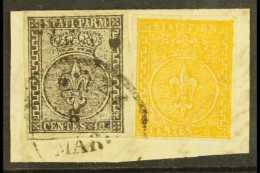 PARMA 1852 10c Black On White And 1853 5c Orange Yellow, Sass 2+6, Very Fine Used Together On Piece Tied By... - Ohne Zuordnung