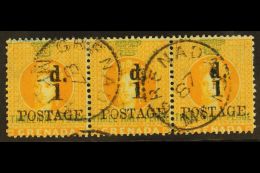 1886 1d On 1½d Orange, SG 37, Superb Used Horizontal Strip Of 3. Ex Danforth Walker. For More Images,... - Granada (...-1974)