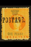 1883 1d Orange, Handstamped "Postage", SG 27, Very Fine Mint Og. Ex Sir Gwaine Baillie. For More Images, Please... - Granada (...-1974)