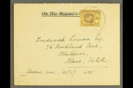 OCEAN ISLAND 1928 O.H.M.S. (crossed Out) Cover To USA, Bearing KGV 3d (foreign Rate), Cancelled With Ocean Island... - Gilbert- En Ellice-eilanden (...-1979)