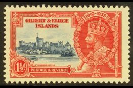 1935 1½d Deep Blue And Scarlet Silver Jubilee, Variety "Flagstaff On Right Hand Turret", SG 37d, Very Fine... - Islas Gilbert Y Ellice (...-1979)