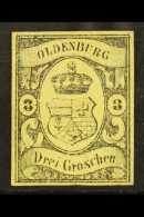 OLDENBURG 1859 3 Gr Black On Yellow, Mi 8, Very Fine And Fresh Mint No Gum. Lovely Stamp With Clear Even Margins... - Sonstige & Ohne Zuordnung