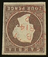 1874 4d Brown Imperf With WATERMARK INVERTED Variety, SG 5w, Superb Used With Four Good To Large Margins, And Neat... - Gambie (...-1964)
