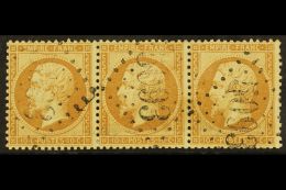 METELIN 1867 10c Bistre Perf Napoleon, Yvert 21, Fine Used Horizontal Strip Of Three With "5093" Large Numeral In... - Other & Unclassified