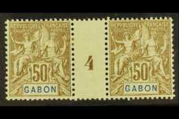 GABON 1904 50c Bistre On Azure (Yvert 28, Maury 26), MILLESIMES PAIR, Very Fine Mint. For More Images, Please... - Autres & Non Classés