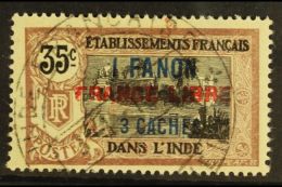 FRENCH INDIA 1941 1Fa 3ca On 35c Brown And Black, Variety "horizontal Surcharge", Yv 130a, Very Fine Used. For... - Sonstige & Ohne Zuordnung