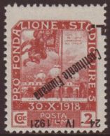 1921 2L On 2cor Red-brown "Constituente Fiumana" INVERTED OVERPRINT Variety, Sassone 172a, Very Fine Mint, Also... - Fiume