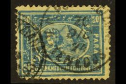 USED AT TENEDOS (TURKEY) 1872 20pa Blue Lithographed Pyramid (SG 26) Used With Very Fine Cds Of The Egyptian PO On... - Other & Unclassified