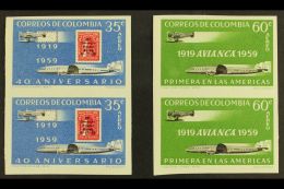 1959 Air Avianca Anniversary Complete IMPERF Set (Scott C347/48, SG 998/99), Never Hinged Mint IMPERF PAIRS, Fresh... - Colombia