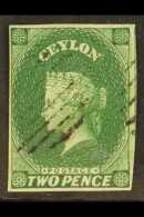 1857-59 2d Green Imperf, SG 3, Superb Used, Lightly Cancelled With 4 Margins & Fabulous Fresh Colour. Pretty.... - Ceylan (...-1947)