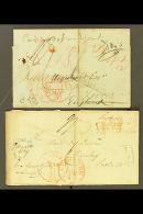 1837-1839 MAIL TO GREAT BRITAIN. Two Part Entire Letters Addressed Via New York To London And To Scotland (with... - Otros & Sin Clasificación