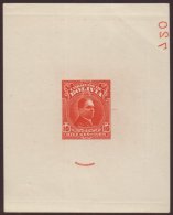 1928 IMPERF DIE PROOF For The 10c Hernando Silles Issue (Scott 190) Printed In Vermilion On Thin Ungummed Paper,... - Bolivie