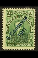 1911 5c On 2c Green SURCHARGE IN BLUE Variety (Scott 95d, SG 127c), Fine Mint, Expertized A.Roig, Very Fresh. For... - Bolivia