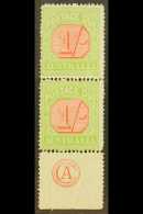 POSTAGE DUES 1913 1s Scarlet And Yellow Green, SG D85, Superb Never Hinged Mint Vertical Pair With Bottom Margin... - Other & Unclassified