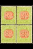 POSTAGE DUES 1912 - 1923 2d Scarlet And Pale Yellow Green, SG D81, Superb Mint Block Of 4. For More Images, Please... - Other & Unclassified
