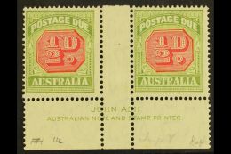 POSTAGE DUE 1938 ½d Carmine And Green, SG D112, JOHN ASH Gutter Imprint Pair, Fine Mint. (2 Stamps) For... - Andere & Zonder Classificatie