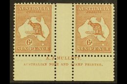1923-24 6d Chestnut Kangaroo, SG 73, MULLETT Imprint Gutter Pair From Plate 4, BW Spec 21zc, Very Fine Mint. For... - Other & Unclassified