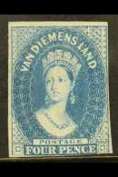 TASMANIA 1855 4d Blue Wmk Large Star, SG 18, Unused With Small To Large Margins Just Into At Low Right With Lovely... - Other & Unclassified