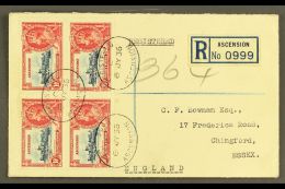 1935 1½d Deep Blue And Scarlet Silver Jubilee, SG 31, Fine Used BLOCK OF FOUR On Reg Cover To England, Tied... - Ascension