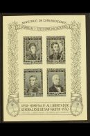 1950 IMPERF PROOF For The 1950 Death Centenary Of Gen. San Martin Mini-sheet (SG MS819a, Scott 591a) Printed In... - Andere & Zonder Classificatie