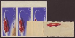 SPACE Dubai 1964 "Honouring Astronauts"  1½r Spacecraft SG 66, IMPERF Strip Of Three, And A Single With... - Ohne Zuordnung