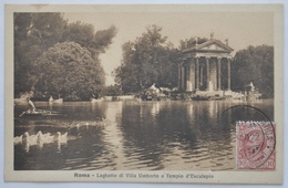 CARTOLINA  " ROMA - LAGHETTO DI VILLA UMBERTO E TEMPIO D'ESCULAPIO"  TIMBRO POSTALE 1922 - Parcs & Jardins