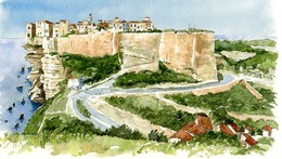 REPRO AQUARELLE   BONIFACIO( Corse  Du Sud)   PEINTRE A HUGUES Papier Fort EDIT ATLAS - Aquarel