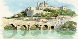 REPRO AQUARELLE  BEZIERS  (34)  PEINTRE A HUGUES Papier Fort EDIT ATLAS - Aquarelles