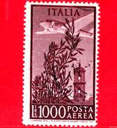 ITALIA - Usato - 1948 - Torre Del Campidoglio -  POSTA AEREA - 1000 L. • Ulivo, Aeroplano E Torre Del Campidoglio - Poste Aérienne