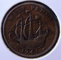 Great Britain - 1941 - 1/2 Penny - KM 844 - VF - Look Scans - C. 1/2 Penny