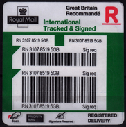 REGISTERED Delivery Priority Vignette Label - Self Adhesive - USED - Royal Mail - Great Britain 2017 / Double-taped - Postmark Collection