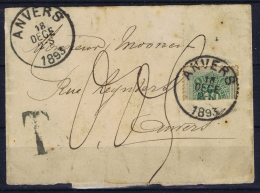 Belgium 1866 OBP Tax 1 Halved On Cover  Used Obl - Cartas & Documentos
